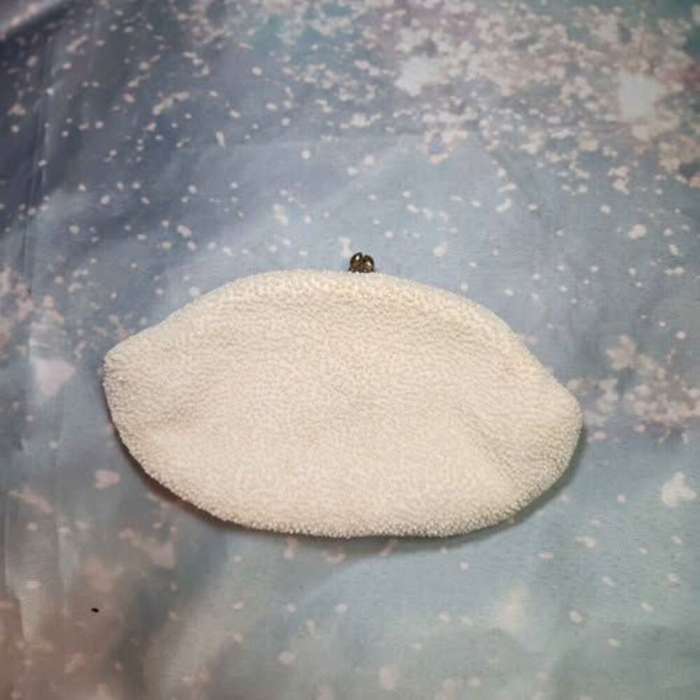 Vintage White Beaded Clutch Purse
